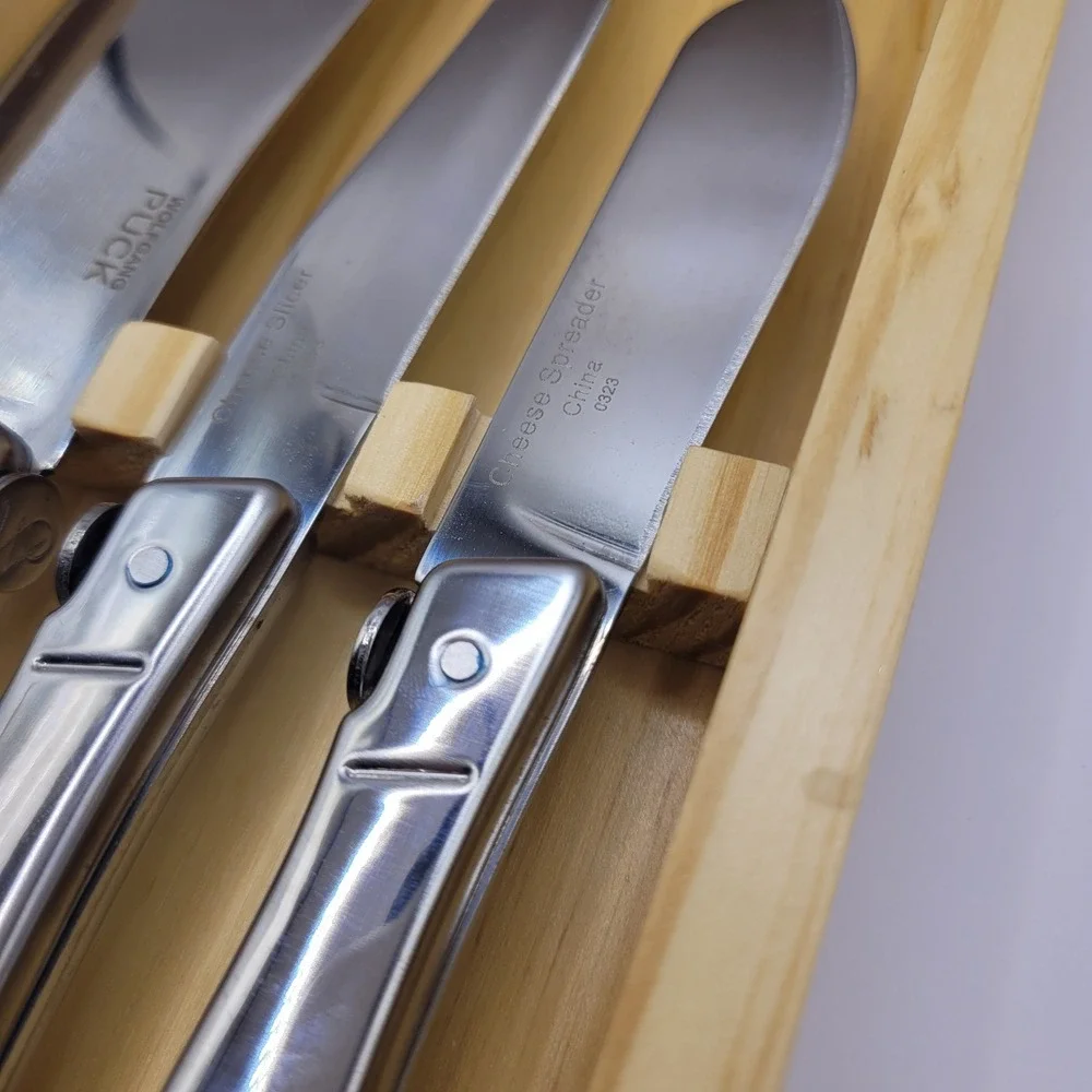 Wolfgang Puck 3 Piece Stainless Steel Cheese Knife‎ Set with Wooden Storage Box